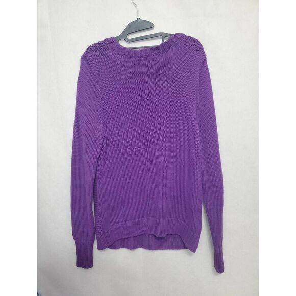 Lands' End Women's Drifter Purple Cable Knit Heavy Cotton Crew Neck Sweater - Picture 6 of 8